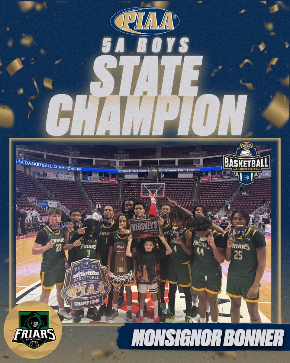 PIAASports's tweet photo. PIAA 6A Boys Basketball Champions, Monsignor Bonner!

They defeat West York 62-35 to claim the PIAA 5A Boys Basketball title!

#PIAABasketball https://t.co/INSpzHcJ1v