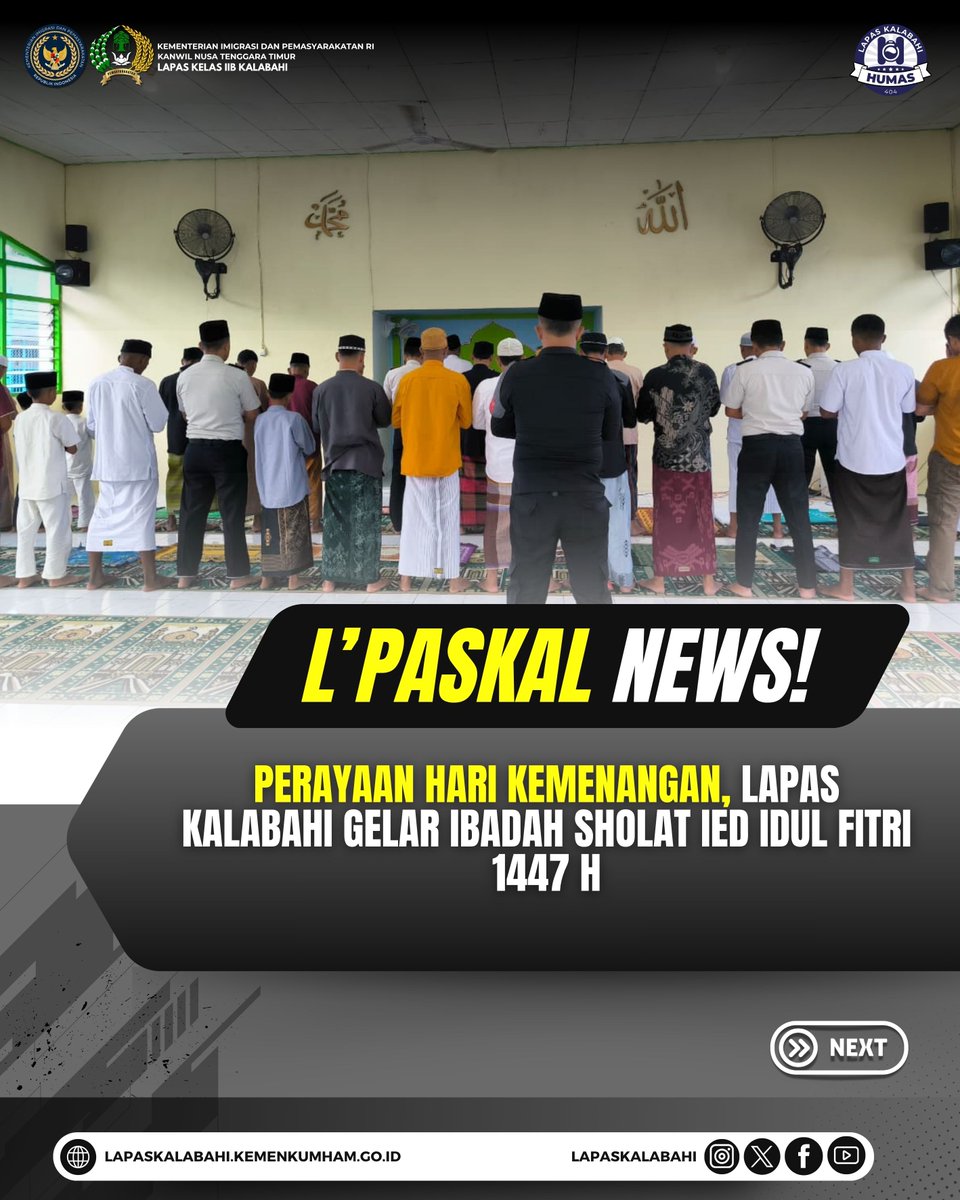 LapasKalabahi's tweet image. Perayaan Hari Kemenangan, Lapas Kalabahi Gelar Ibadah Sholat Ied Idul Fitri 1447 H

Selengkapnya:
lapaskalabahi18.blogspot.com/2026/03/peraya…

#LapasKalabahi
#Kemenimipas
#AlwaysTheBest
~ KanwilDitjenpasNTT