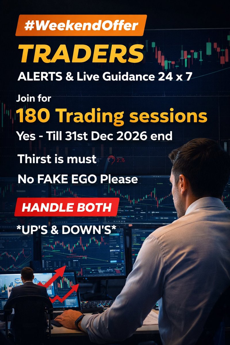 CHARTISKING's tweet image. #WeekendOffer 

•Yes For 150 Traders 
•Join 23rd March till 31st Dec 2026 end (More then 180 Trading Sessions 
•Fees : Peanuts 
•ALERTS + Live Guidance for #TradingMembers 

♥Today u join and get Rs 1 lakh Free 

Send  email :

IamAnirudhSethi@Gmail.com 
Sub : #WeekendOffer