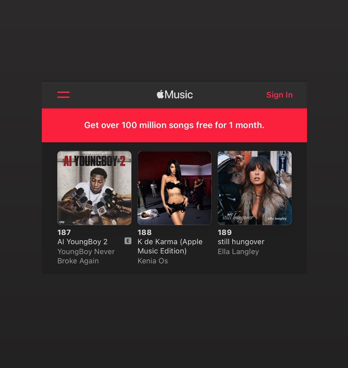 "K de Karma" de @KeniaOs ingresa en el Top 200 de Apple Music Estados Unidos en la posición #188. 🇺🇸