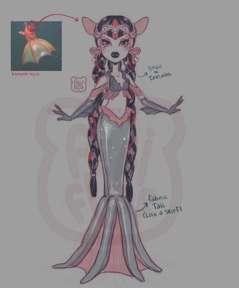 Princess_deNile's tweet photo. Doodle de como seria a Draculaura Scarrier Reef se o design fosse feito por mim 😋

Fiz bem rapidinho, então não tive muito tempo para elaborar muito! A ideia é deixar o design mais etério, a cauda de tecido para troca de look, então seria 2 peça um biquini e a cauda... https://t.co/PDFKpEojiH