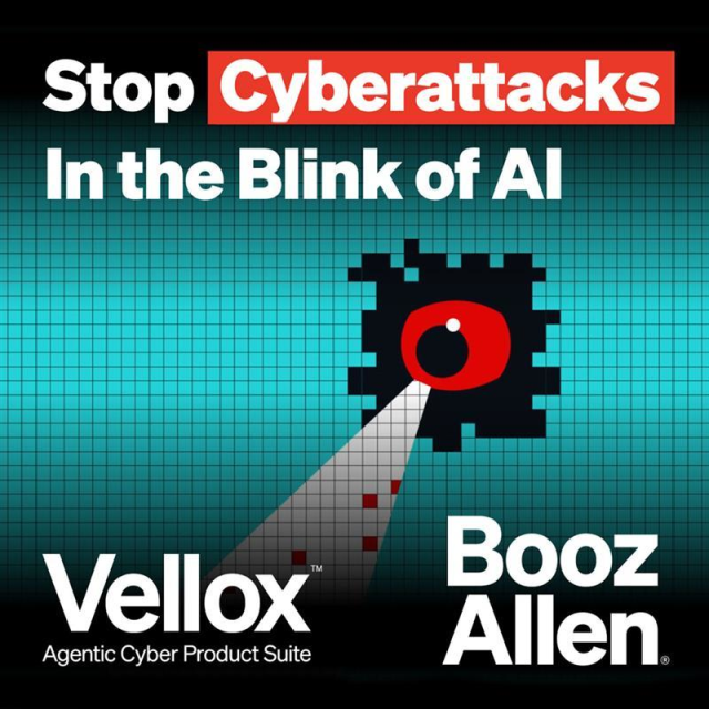 STuli32's tweet photo. Cyberattacks increasingly operate at #AI speed. Breakout time has fallen to under 30 minutes. #BoozAllen’s AI-native suite of cyber products, Vellox, fights AI with AI, pairing machine-speed automation with models trained by elite cyber operators. https://t.co/7Hl5727JLP https://t.co/VLNORoNfq4
