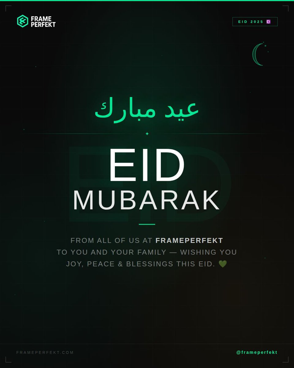 frameperfekt's tweet photo. ุนูุฏ ู
ุจุงุฑู ๐
Eid Mubarak from the entire FramePerfekt family!
Wishing you and your loved ones joy, peace &
endless blessings this Eid. ๐๐ต๐ฐ
#EidMubarak #ุนูุฏ_ู
ุจุงุฑู #FramePerfekt #FGC #Pakistan https://t.co/xZYudlaqL0