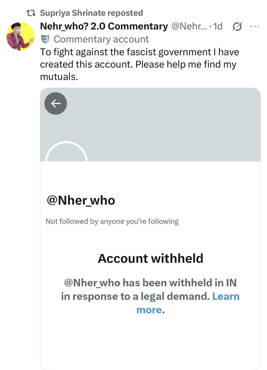 So now Congi Ghu|ams like <a href="/SupriyaShrinate/">Supriya Shrinate</a> are promoting anti-India accounts just because the handle name sounds like Edwina’s boyfriend 😭