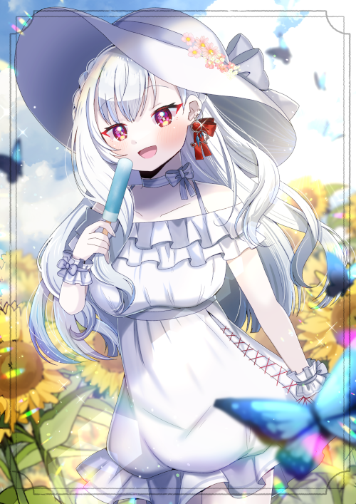 「#白の日 と聞いて! 白髪や銀髪もいいし、白っぽい衣装を着ている女の子も良いです」|ヒヨヨ@skeb募集中のイラスト