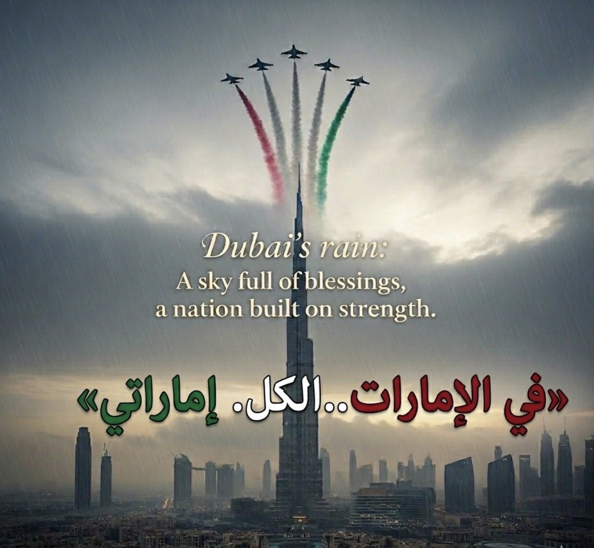 ayoubhi's tweet photo. A sky full of blessings, a nation built on strength. . 

#Dubai #UAE #الإمارات #دبي #MyDubai #NationStrong 

The sky honors the nation. #Dubai #UAEFlag #DubaiRain #BurjKhalifa #UAE #Blessed #TrendingAnime https://t.co/pfXizdgy3o