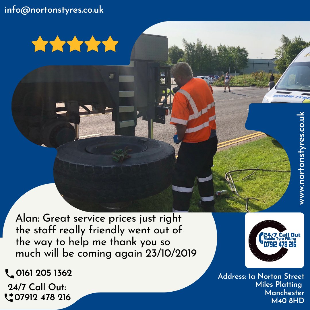 nortonstyres's tweet image. Alan: Great service prices just right the staff really friendly went out of the way to help me thank you so much will be coming again 23/10/2019 24hr mobile tyre fitting call out 07912 478216 or day 0161 205 1362 #tyres #manchester #24/7 #mobilefitting #24hours #tyrefitting