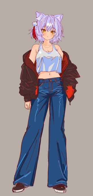 昨日の椛さんは、
こんな感じのバギーパンツをイメージしてたんだけど、モモまわり失敗したかなっということで落書き追加 