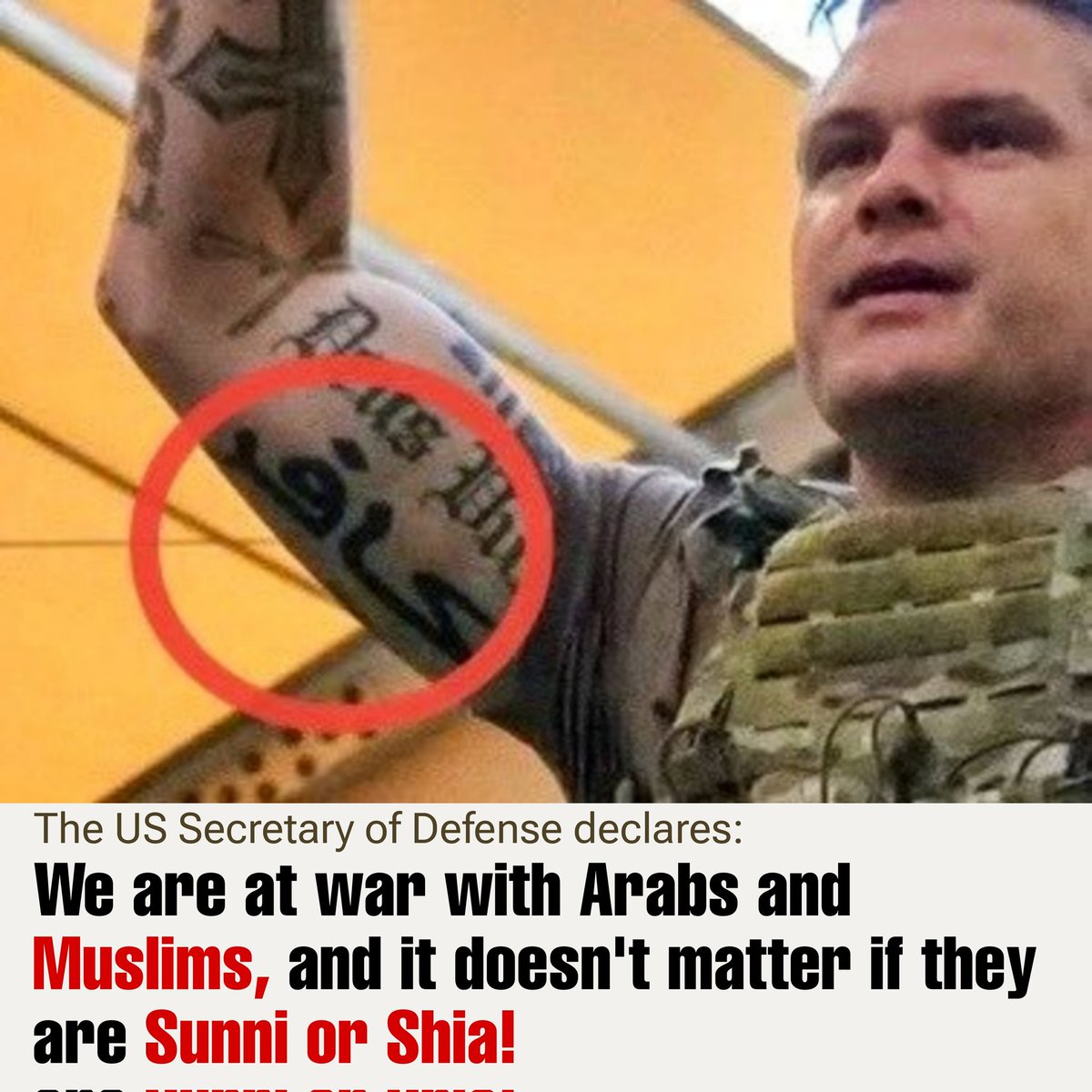 Mr_Death313's tweet image. The US Secretary of Defense declares: We are at war with Arabs and Muslims, and it doesn't matter if they are Sunni or Shia!
———
#US #MuslimUmmah #Iran #Afghanistan #ArabWorld