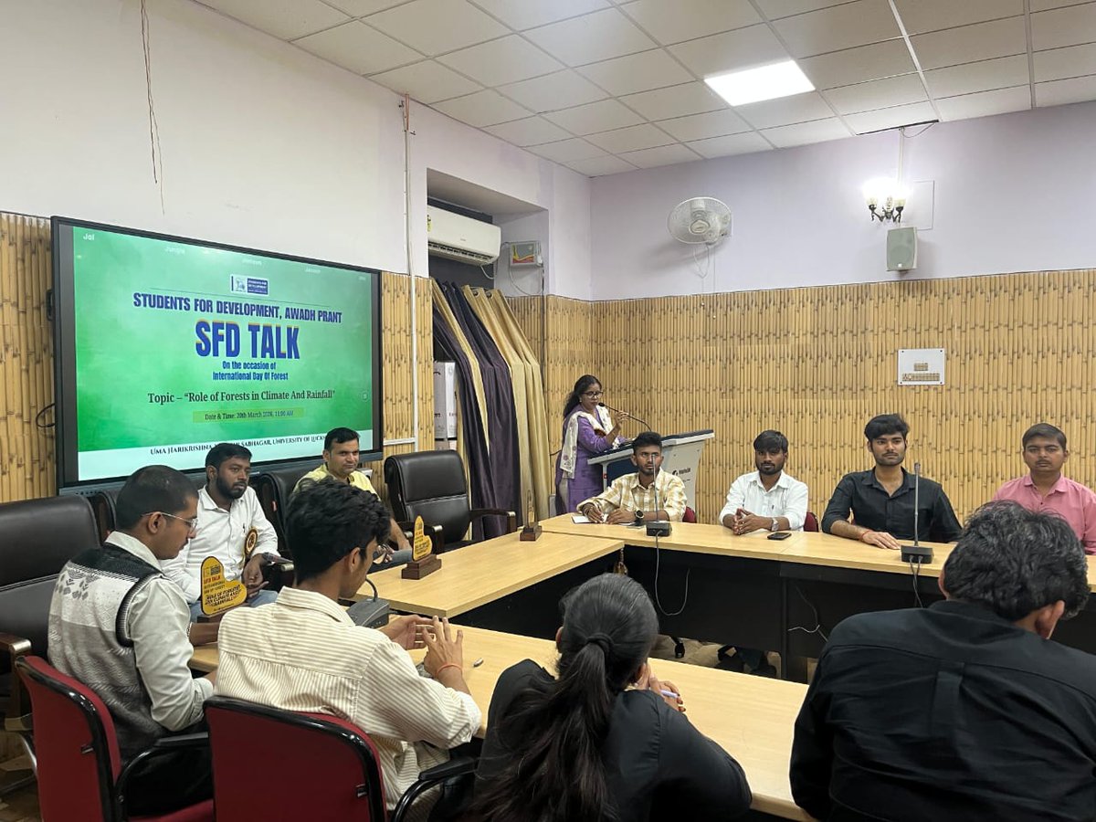 abvp4lucknow's tweet photo. "SFD Talk at University of Lucknow! 🌳💚 Students For Development hosted a thought-provoking discussion on 'Role of Forests in Climate and Rainfall'. Grateful for the insightful panel and engaged audience! 
#SFDtalk #ForestsMatter #ClimateAction https://t.co/RxetRJSPdN