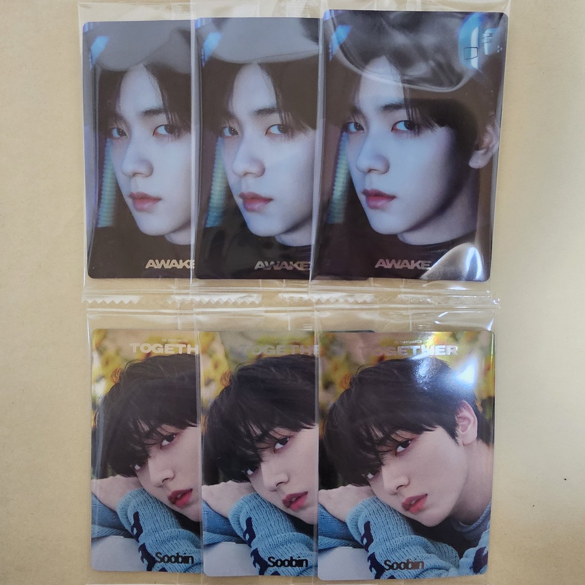 maru_moa_engene's tweet photo. 【交換】TXT ウエハース

譲）スビン、ヨンジュン、ボムギュ、
　　テヒョン、オール

求）ヒュニンカイ
(ソロ>STARLIGHT、AWAKE>ETCHED)

※郵送での交換希望です https://t.co/iZoP9VE2gE