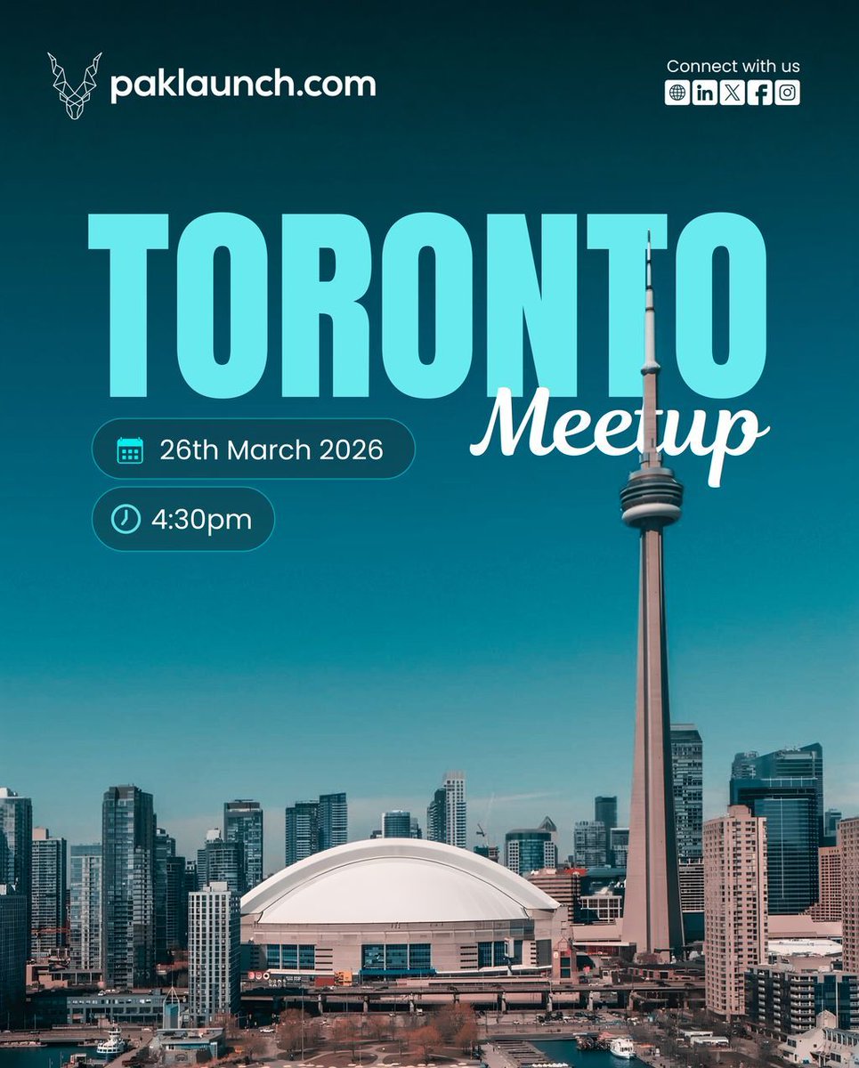 paklaunchdotcom's tweet image. TORONTO Meetup

📅 26th March 2026
🕓 4:30 PM

Connect with us and be part of the Paklaunch community bringing together founders, investors, and ecosystem leaders.

#Paklaunch #TorontoMeetup #StartupEcosystem #Founders #Investors