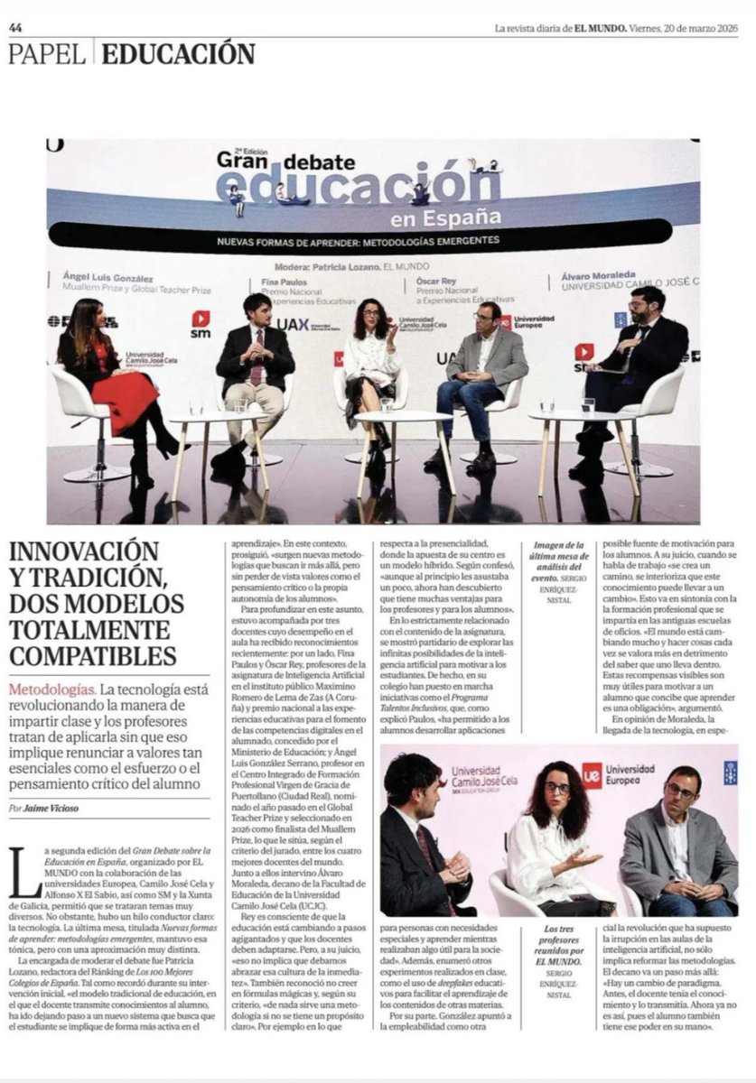 sanz_ismael's tweet photo. La educación no es elegir entre tecnología o tradición. Las nuevas metodologías buscan aumentar la implicación del alumno, pero la evidencia sugiere que los determinantes clásicos del aprendizaje (esfuerzo, práctica, feedback) siguen siendo centrales.
“Innovación y tradición, dos modelos totalmente compatibles”: el desafío está en integrar nuevas metodologías sin perder el foco en el aprendizaje profundo.