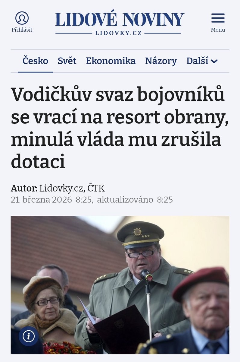 "Snažíme se to memorandum (o zrušení podpory), které tady bylo za předcházejícího vedení resortu, zásadně změnit tak, abychom se vrátili k původní spolupráci," řekl náměstek ministra obrany Radovan Vích (SPD). 
lidovky.cz/domov/cesky-sv…