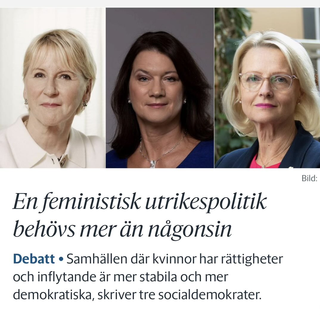 Tre sosse tanter tycker jämställdhet och feminism är lösningen på allt

Ändå var det sossarna (främst) som importerade kvinnohatande kulturer och människor som fnyser åt jämlikhet