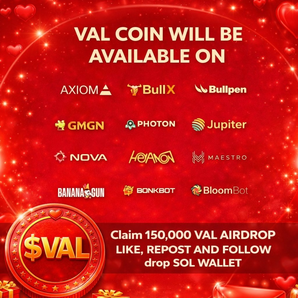 CLAIM 150,000 $VAL COIN 🪙 NOW !

AIRDROPS LIVE 📺

FIRST 500 TO FOLLOW <a href="/Valcoinxsol/">VAL COIN</a> &amp; RT pin post 📍 

LIKE, TWEET POST &amp; COMMENT SOLANA ADDRESS 👇 

#SolanaMeme #ईद_पर_कबीरअल्लाह_को_जानें