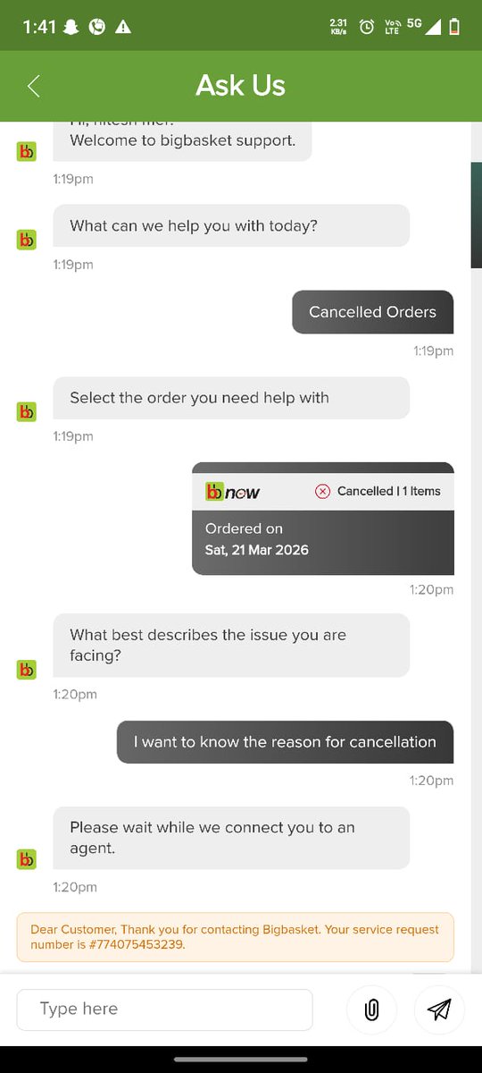 parmarrk3121's tweet photo. @bigbasket_com my order is cancelled without my knowledge 
i am trying to reach you out since 1 hour but no repay my order id is given in pictures https://t.co/Bb5Z3sptDp