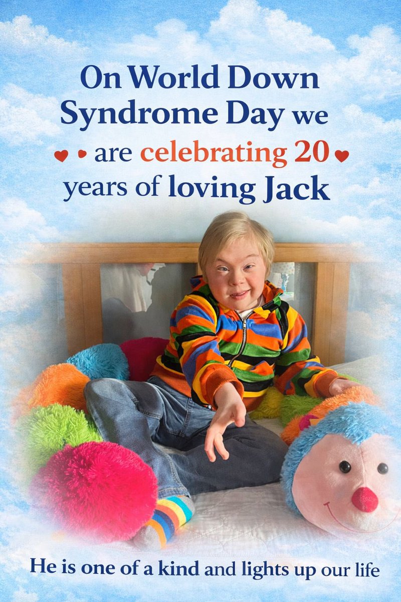 McNiffecent's tweet photo. #WorldDownSyndromeDay 
Today on World Down Syndrome Day we celebrate all those in our lives who have 3 copies of the 21st chromosome hence the date 21/03.  
My son Jack is my hero. He has been through so much in his life. He smiles through it all. #MyHomieWithTheExtraChromie 💙💛 https://t.co/MtYhtpVDgM