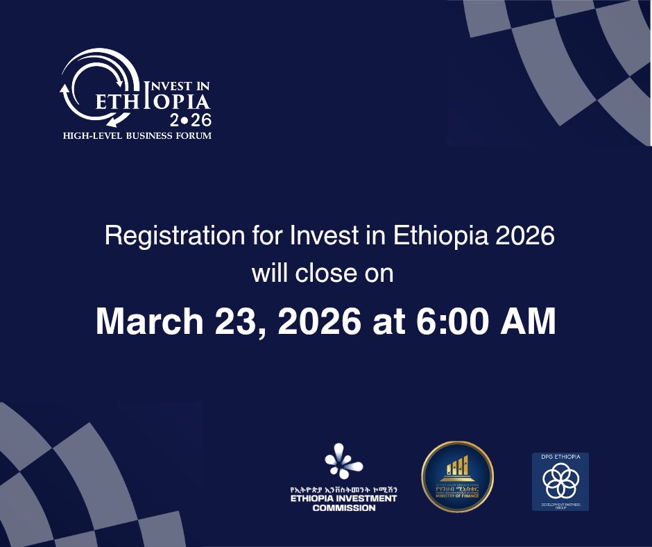 EthioInvestment's tweet photo. Register now: https://t.co/drT2D047kh

 #InvestInEthiopia #IIE2026 https://t.co/NOt48phUtS