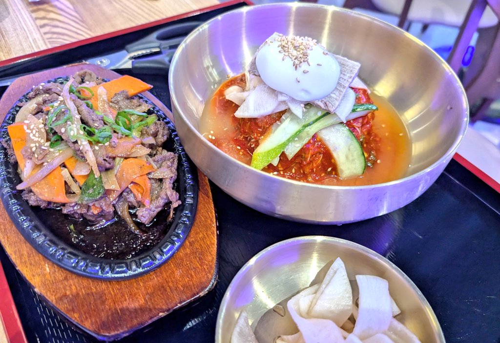 Xtayton's tweet photo. Tried out a relatively new place, they don't have any socials. Moranok Dallas, located in the newly built Hmart Dallas.
- Steamed Dumplings
- Bibim Naengmyun with Bulgogi
- Doseolleongtang 
- And more Bibim Naengmyun the chef gave us from making extra. https://t.co/3qY7GViRXa