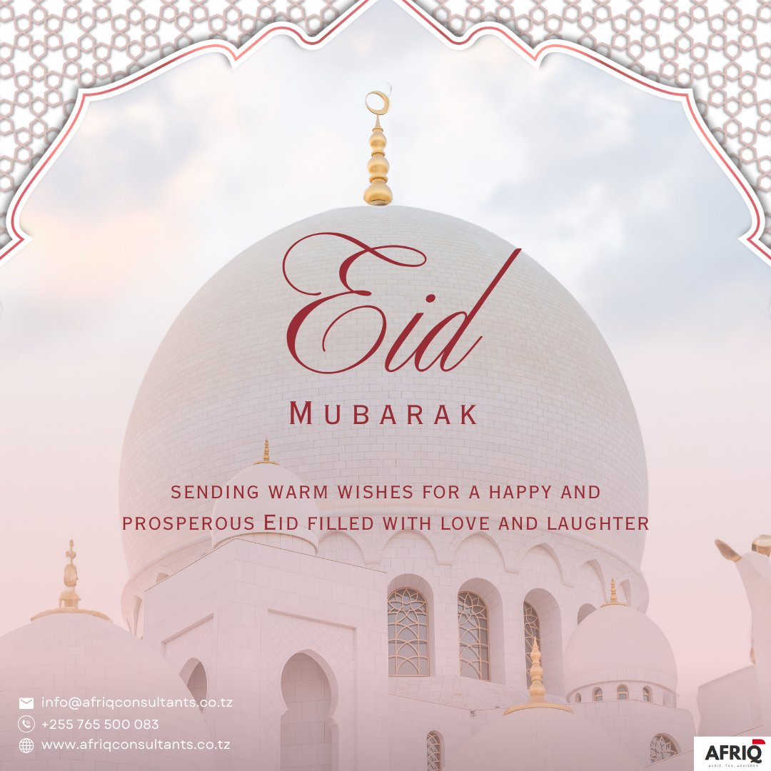 AFRIQ_Consult's tweet photo. Eid Mubarak! 🌙

Wishing our clients, partners, and the entire community a happy and prosperous Eid Al-Fitr. May this season bring you peace and success in all your endeavors. ✨

#EidMubarak #AFRIQ #Tanzania #Eid2026 https://t.co/j81h8z0UWR