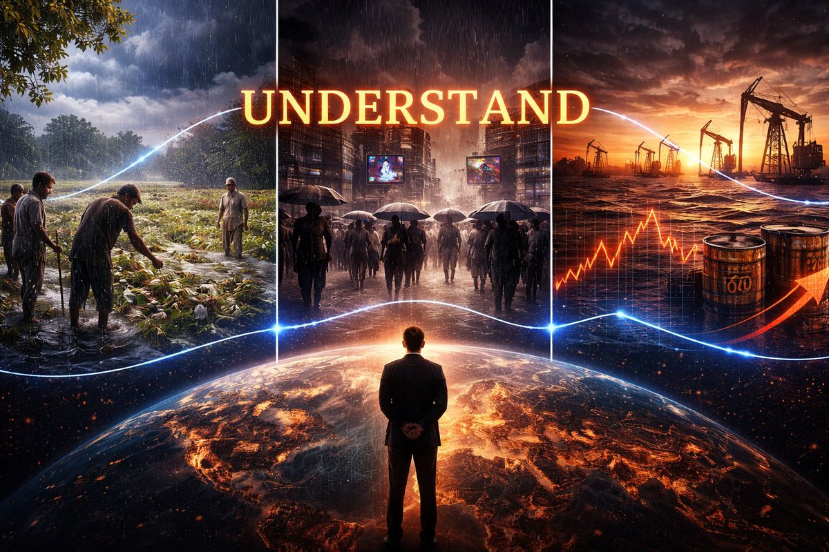 NoBlindBelief's tweet photo. Cold waves in March.
Hail destroying crops.
Fuel prices reacting to wars far away.
We call it “unexpected.”
But reality isn’t random —
it’s interconnected systems reacting.
If you don’t understand the system,
everything feels like chaos.
#RealityCheck #ThinkClearly #EidMubarak https://t.co/ktQGDiGI9L
