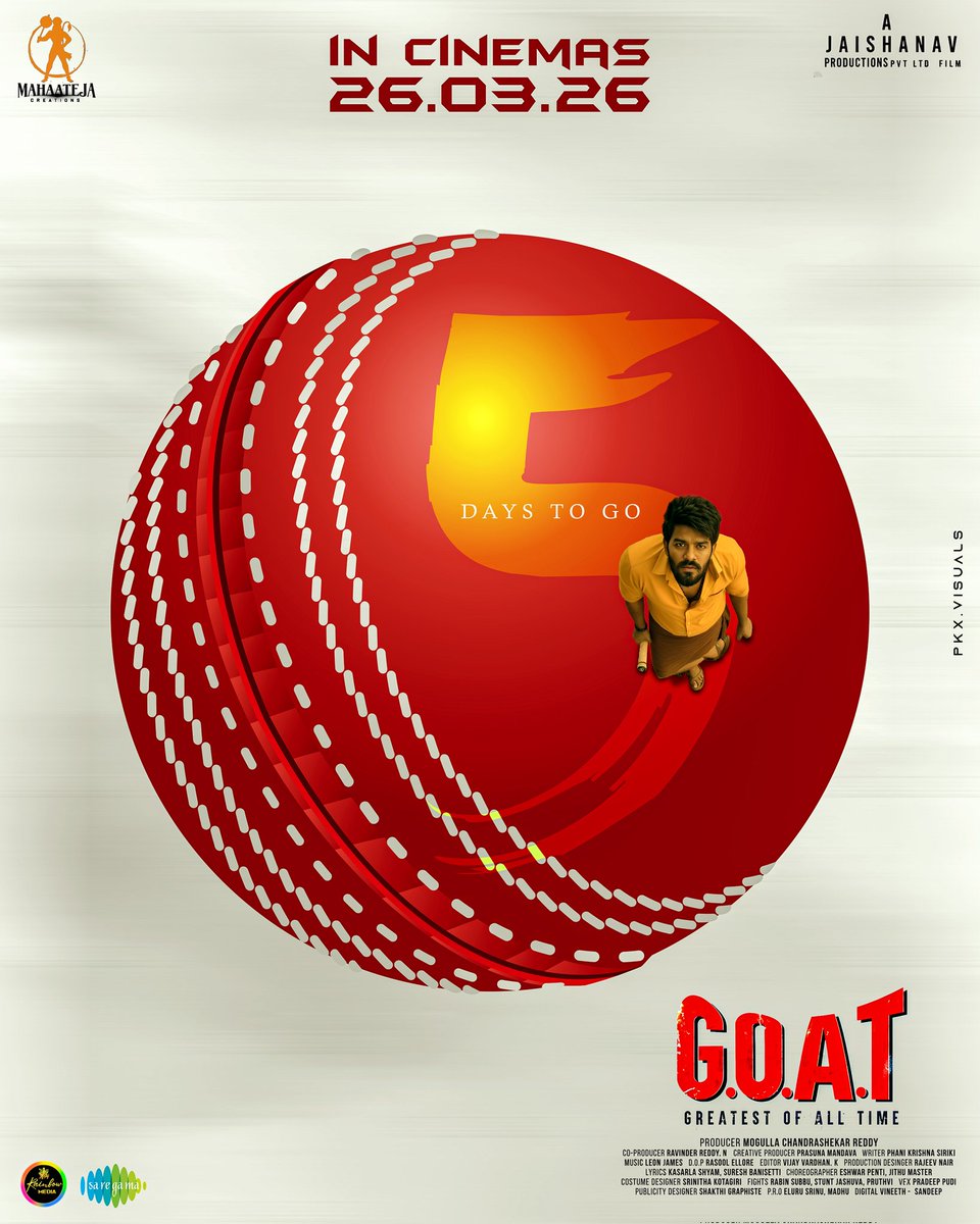 pkxvisuals's tweet photo. More 5Days to Go #GOATthe Movie
26th March 2026 In Cinema
#Goatthemovie
@sudheeranand
@divyabarti2801
@MahatejaC
#GOAT #GOATtheMovie #GOATPromotions
#goatonmarch26th
#sudigalisudheer
#divyabharathi
#rainbowmedia #sudheeranand
#countdownposter
#posters #viral #ss #pkxvisuals https://t.co/NiBg6q9yZh