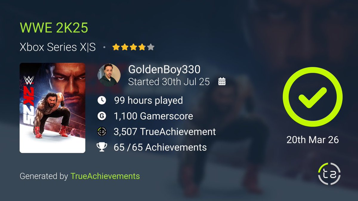 GoldenBoy_330's tweet photo. Completed WWE2K25 100% Achievements 🏆🎮 #Xbox #XboxseriesX https://t.co/PrgB7kstdR