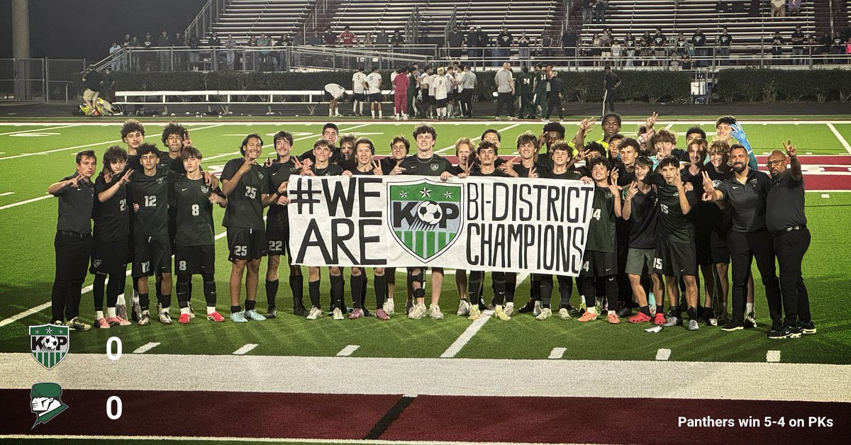 KPHS_Men_Soccer's tweet photo. Your Panthers are Bi-District Champions for the 3rd Consecutive Year!

Shoutout to Noah Laughlin for a huge performance and PK Save!

#WeAre

@HumbleISD_KPHS @HumbleISD_Ath @kphsasbc @thefalse9tx @tascosoccer https://t.co/Zq8RK0V15O