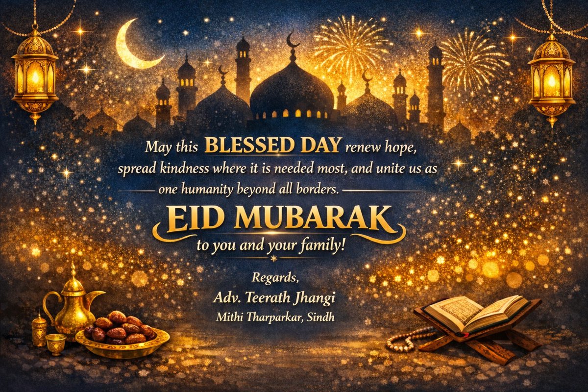 TeerathJhangi's tweet photo. May this BLESSED DAY renew hope, spread kindness where it is needed most, and unite us as one humanity beyond all borders.
EID MUBARAK to you and your family!
Regards,
Adv. Teerath Jhangi https://t.co/zdRBHFZhTo
