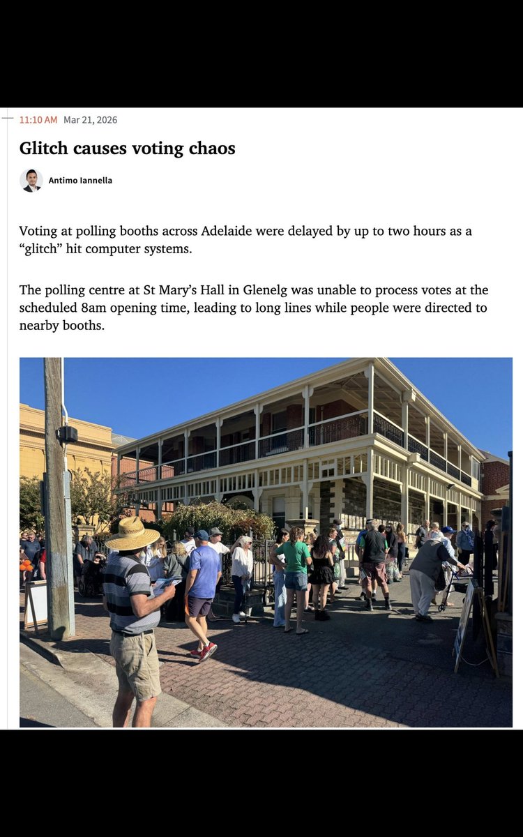 BREAKING_NEWS 
🚨🚨🚨🚨🚨🚨🚨🚨🚨🔥🔥🔥🔥🔥🔥🔥🔥🔥
First glaring sign of Labor election theft in South Australia: Voting booths across the state are turning away hard-working Aussies because of "suspicious" computer glitches and system failures. The Malinauskas Labor government
