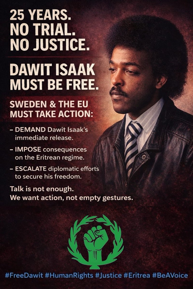 SelemawitKidane's tweet image. #Sverige mäste sätta högre krav omedelbart kring DawitIsaaks ärende att bli angripad i 25 år utan rättegång  är helt galet. #FreeDawitIsaak #BlueRevolution @Edelstam @journalistforb @bergersus @SwedishPM @Migrationsverk @sdriks @EvaMariaHall @SvD @martinschibbye @MariaStenergard