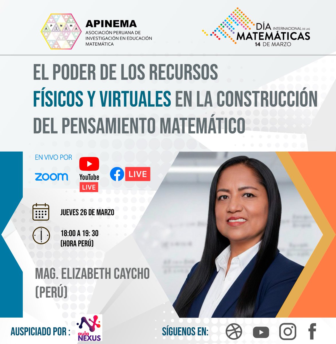 apinema's tweet photo. 📣 Quinta videoconferencia DIM 2026 – APINEMA
Continuamos con nuestro VI Ciclo de Videoconferencias por el Día Internacional de las Matemáticas con la conferencia:
🔹👉 Inscríbete y sé parte de este espacio de diálogo académico internacional.
🔗 https://t.co/1FKB3KKEJQ https://t.co/avEvxYbB2j