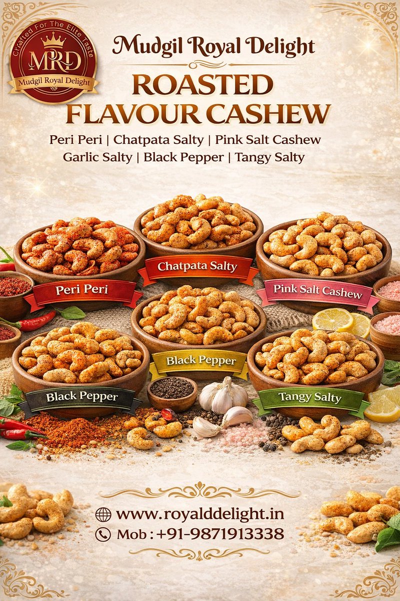 MudgilRoyal's tweet photo. Upgrade your snack game with @MudgilRoyal Delight Roasted Flavour Cashew!

🔥 Peri Peri | Chatpata | Pink Salt
🧄 Garlic | Black Pepper | Tangy
💯 Premium • Fresh • Full of Taste

Order Now 👉
🌐 https://t.co/X8ApPA1BrT
📞 +91-9871913338

#MRD #RoastedCashew #HealthySnacks https://t.co/50GcnlfTog
