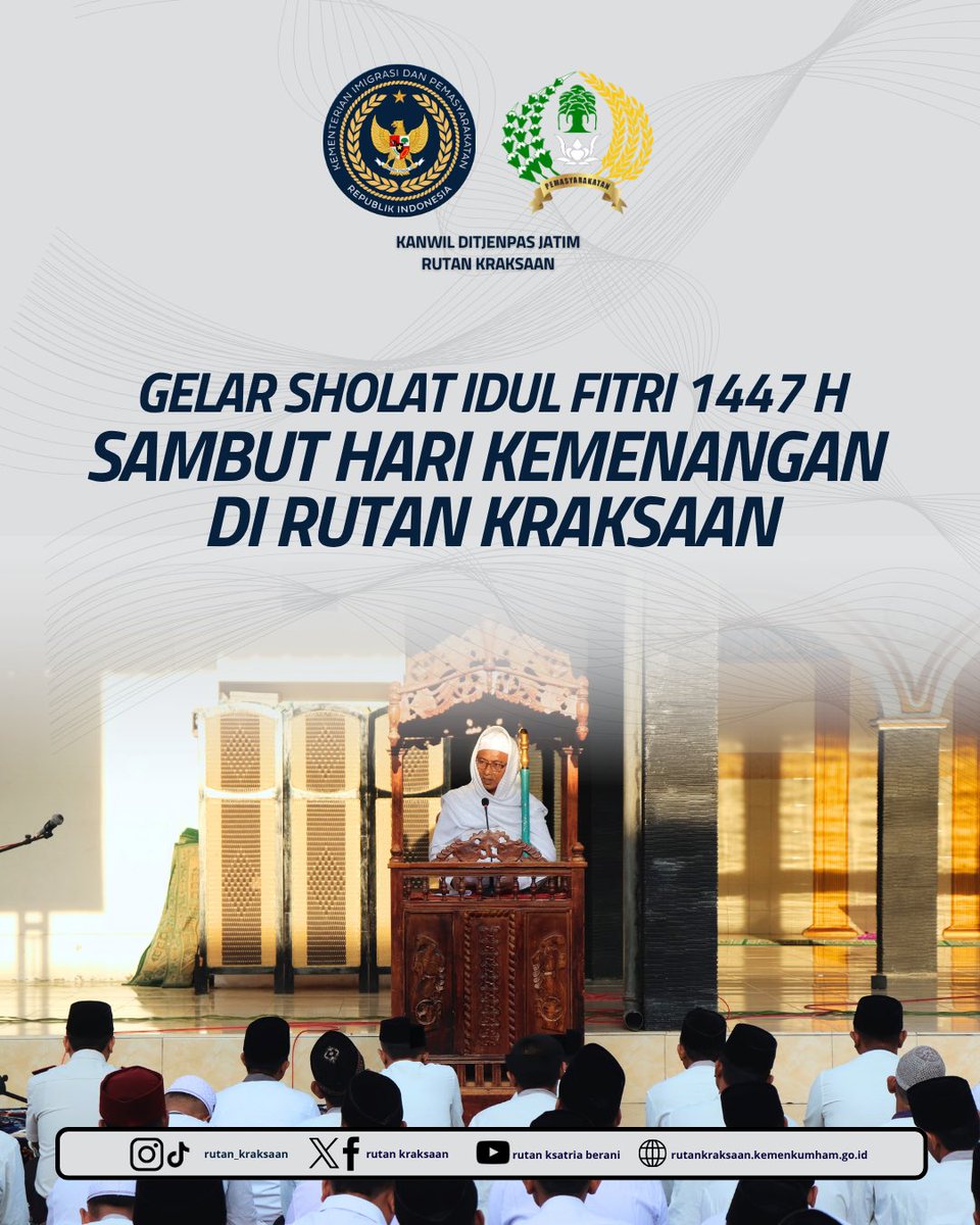rutan_kstria's tweet image. Hallo #SedulurKsatria, 

Gelar Sholat Idul Fitri 1447 H, Sambut Hari Kemenangan di Rutan Kraksaan

(Humas Rutan Kraksaan)

Setahun Bekerja, Bergerak - Berdampak

#Kemenimipas #SetahunBerdampak #ImipasSetahunBergerakBerdampak #ImipasPrima #Ditjenpas #Pemasyarakatan