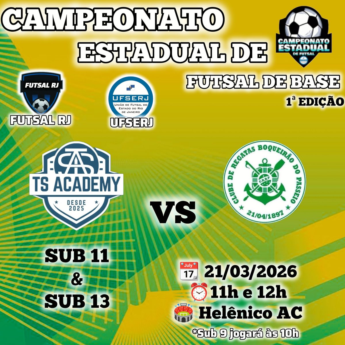 FutsalRJ2025's tweet photo. CAMPEONATO ESTADUAL DE FUTSAL DE BASE DA UFSERJ

Hoje começará o campeonato estadual de futsal de base da UFSERJ.

São mais de 15 equipes em diversas categorias. Aqui iremos abordar do Sub 11 ao Sub 17.

#FUTSALRJ #UFSERJ #CampeonatoEstadualDeFutsalDeBase #FutsalDeBase https://t.co/syCVY50PDe