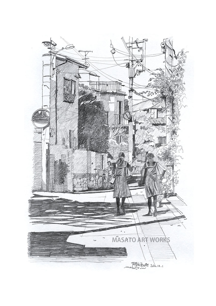 water18color's tweet image. 【水彩画プリント2作品追加しました】水と石の対話(水彩画)・下校時間(鉛筆スケッチ)⚫︎水彩画と鉛筆スケッチのアートプリント販売 ⚫︎A3サイズ用紙（描画範囲A4程度）　お時間のある時にご覧いただければ幸いです。Masato Art Works　 #artprint #鉛筆スケッチ