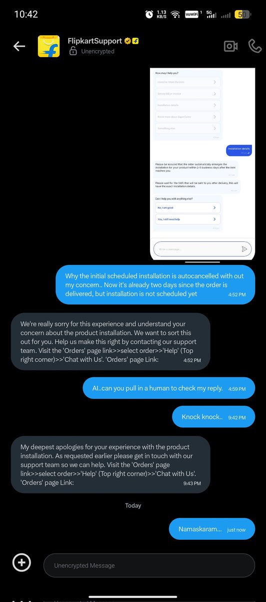 1AmongIndians's tweet photo. 100% AI used..
0% Brains..

Real usecase that show AI/bots doesn't understand humans.. @flipkartsupport @Flipkart #AINoBrain https://t.co/YeO15TNLO4