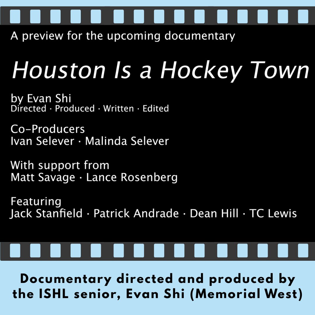 ISHLHouston's tweet photo. Take a look at the preview of the documentary directed and produced by the ISHL Senior, Evan Shi (Memorial West):
https://t.co/8XIBevj80P
Outstanding job, Evan!
Looking forward to watching the full documentary!

#houstonisahockeytown https://t.co/BGHwH0qyzc