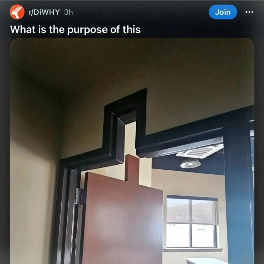 laughingregret's tweet image. Architect: adds extra design for aesthetics
Reality: door can’t even open properly 😭

Peak  energy… like WHY does this exist??

#DesignFail #DiWHY #Architecture #Fail