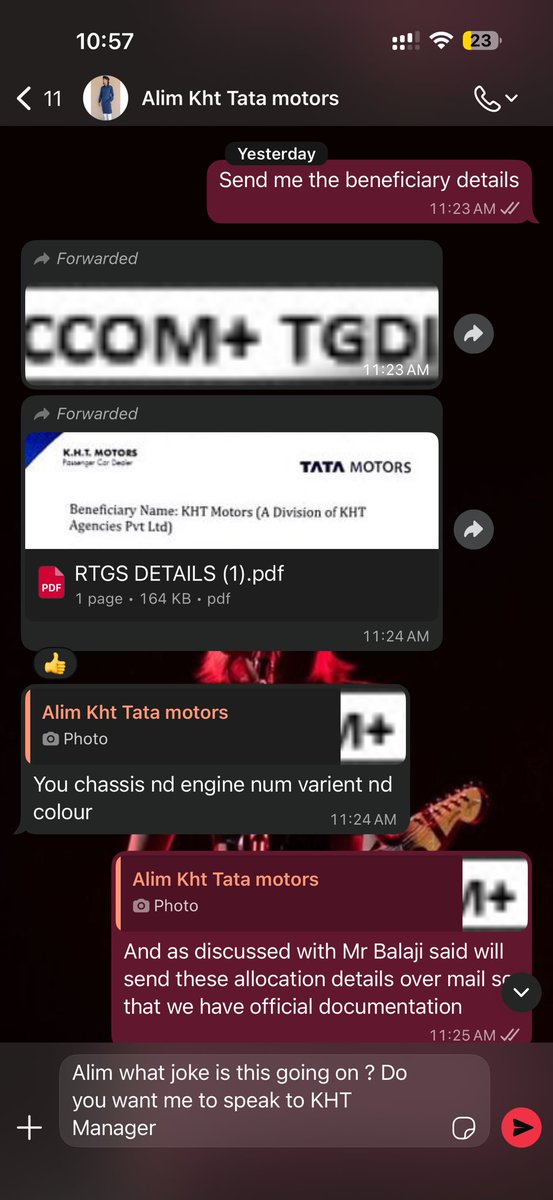 Shub1904's tweet photo. @tata_cars Its a shame how KHT Bangalore is dealing my booking. Booked in Dec but yesterday after multiple escalation got call for allotment. Today they flipped and said not allotted. Heights of fraud and scam. @jagograhakjago https://t.co/QkijYbkLTq