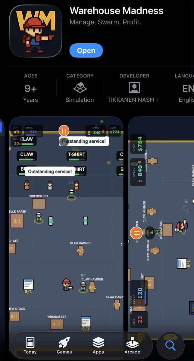 tikki_mann's tweet photo. Just released my first commerical game On iOS called Warehouse Madness I’m hoping to hit 5,000 downloads
After publishing my own game I now know why people have publsihers and why talented programmers might only mod games instead of building their own. https://t.co/eKB732NDWS https://t.co/ppUEB8seQW