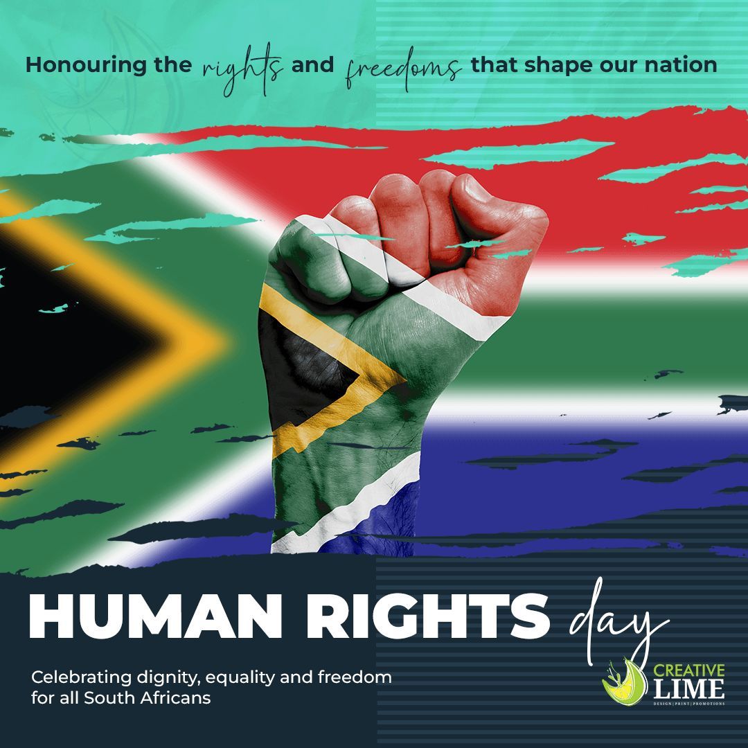 CreativeLimeCC's tweet photo. Today we recognise Human Rights Day — a moment to reflect on dignity, equality and freedom for all South Africans. 🇿🇦💚

#HumanRightsDay #SouthAfrica https://t.co/DwNYwqprCt