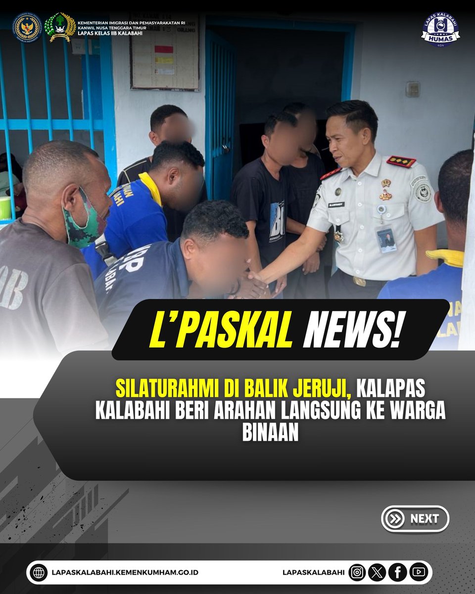 LapasKalabahi's tweet image. Silaturahmi di Balik Jeruji, Kalapas Kalabahi Beri Arahan Langsung ke Warga Binaan

Selengkapnya:
lapaskalabahi18.blogspot.com/2026/03/silatu…

#LapasKalabahi
#Kemenimipas
#AlwaysTheBest
~ KanwilDitjenpasNTT