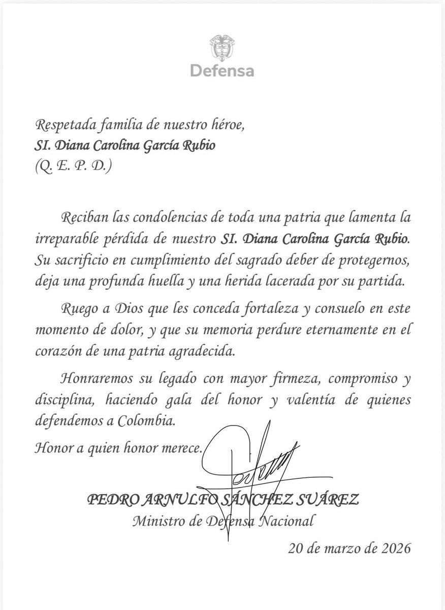 Cada vida que perdemos en nuestra Fuerza Pública duele profundamente. Duele porque detrás de cada uniforme hay una historia, una familia, una mamá, un papá, un hijo, un hermano que hoy queda con un vacío imposible de llenar.

El asesinato de nuestra subintendente Diana Carolina