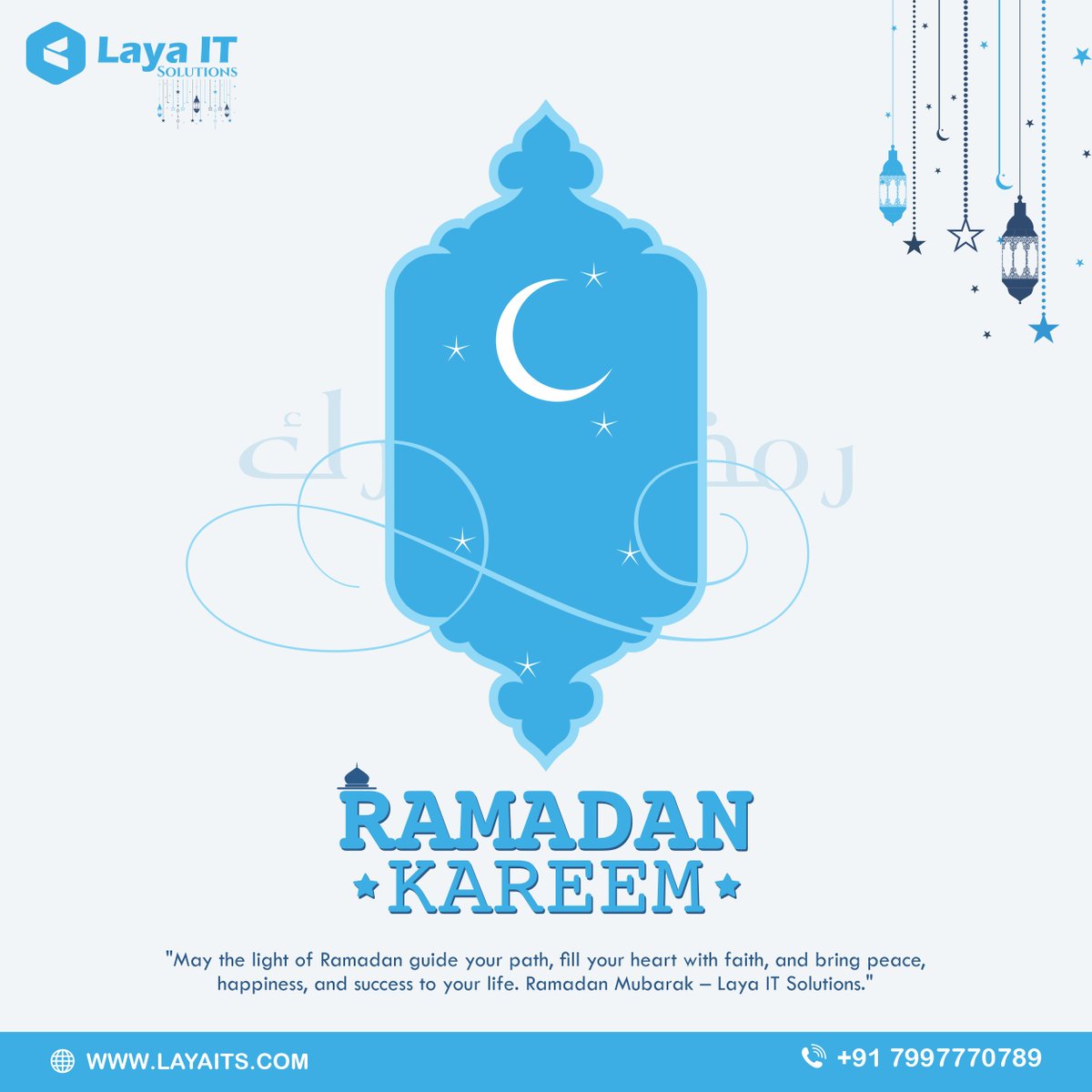 LayaITSolutions's tweet photo. Wishing you and your loved ones a blessed and peaceful Ramadan from all of us at Laya IT Solutions. 🌙✨  May this holy month bring you abundant joy, clarity, and prosperity. 
#RamadanKareem #RamadanMubarak #LayaITSolutions #Ramadan2026 #CorporateWishes #ITCompany #Hyderabad https://t.co/20RB9mJrtA