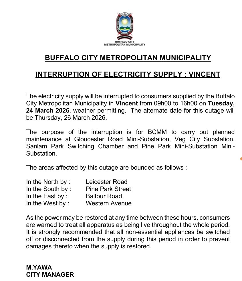 Buffalo City Metro Municipality tweet media