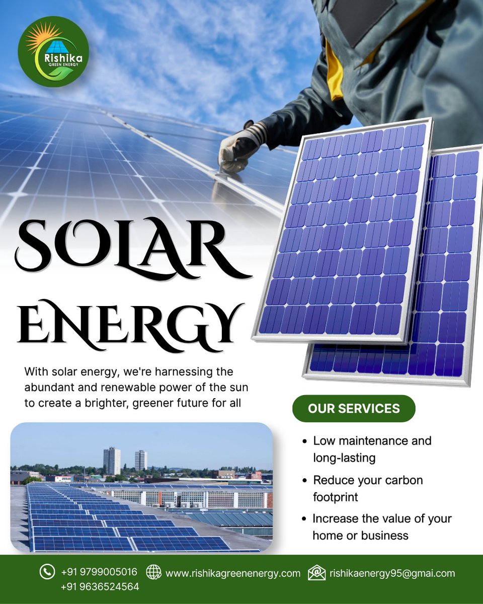 RishikaEnergy's tweet photo. ☀️ SOLAR ENERGY – POWERING A GREENER FUTURE

📞 Contact Now: +91 9799005016, +91 9636524564
🌐 https://t.co/2bQ9GXDUYK
🔥 Hashtags
#SolarEnergy #GreenEnergy #RenewableEnergy #GoSolar #EcoFriendly #SaveElectricity #SustainableLiving #SolarPower #CleanEnergy #FutureEnergy https://t.co/Dy3GitsWew