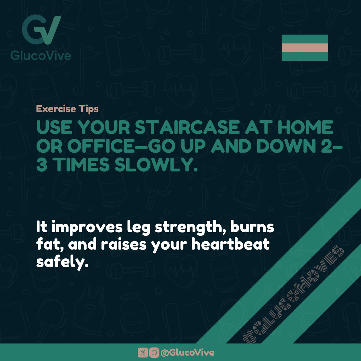 GlucoVive's tweet image. Stairs are your free gym. Climb 2-3 times daily for stronger legs. #GlucoVive #StayActive