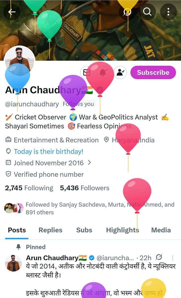 SCD41451's tweet photo. 🎂 Happy Birthday अरुण भाई 🎉

अरुण एक नाम है जो थोड़ा कड़क ओर दिलदार इंसान है
कुछ लोग सिर्फ नाम से नहीं , अपने अंदाज़ से जाने जाते हैं…अरुण चौधरी उन में से एक हैं 😎

ਇਹ ਮੁੰਡਾ ਥੋੜਾ ਹਟਕੇ ਆ ! ਵਾਹਿਗੁਰੂ ਜੀ ਹਮੇਸ਼ਾ ਚੜ ਦੀ ਕੱਲਾ  ਚ ਰੱਖੇ ਸਾਡੇ ਭਰਾ ਨੂੰ 🎉

परमात्मा आपको एक अच्छी ओर स्वस्थ जिंदगी दे
आप हमेशा हंसते मुस्कुराते रहे भाई 🎉

आपको जन्म दिवस की हार्दिक शुभकामनाएं 🥳

@iarunchaudhary